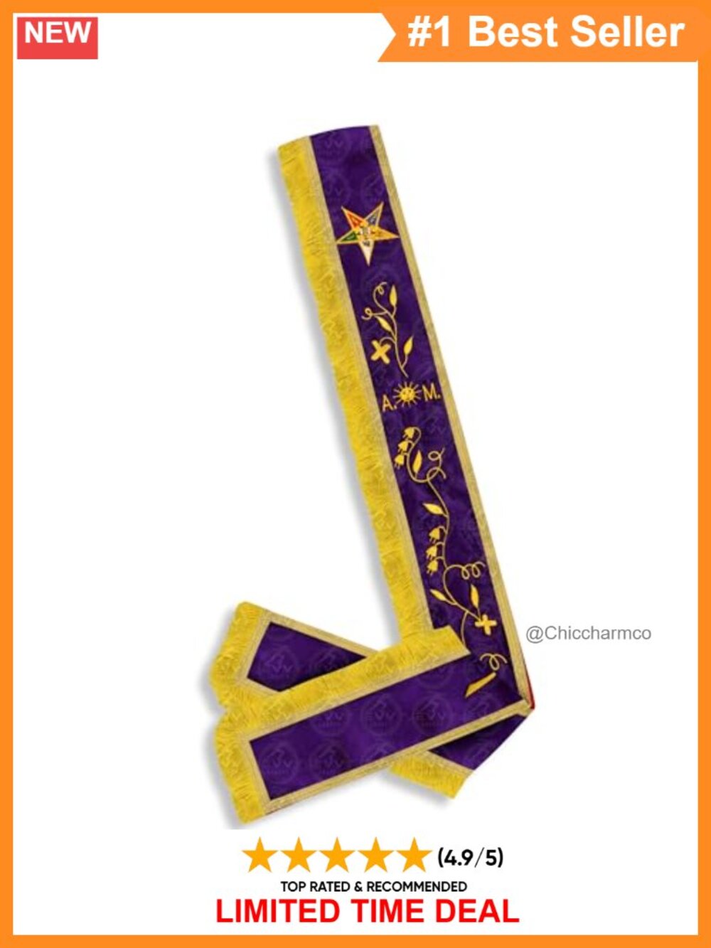 OES Past Matron Purple Velvet Sash Gold Fringe Embroidered Ceremonial Regalia